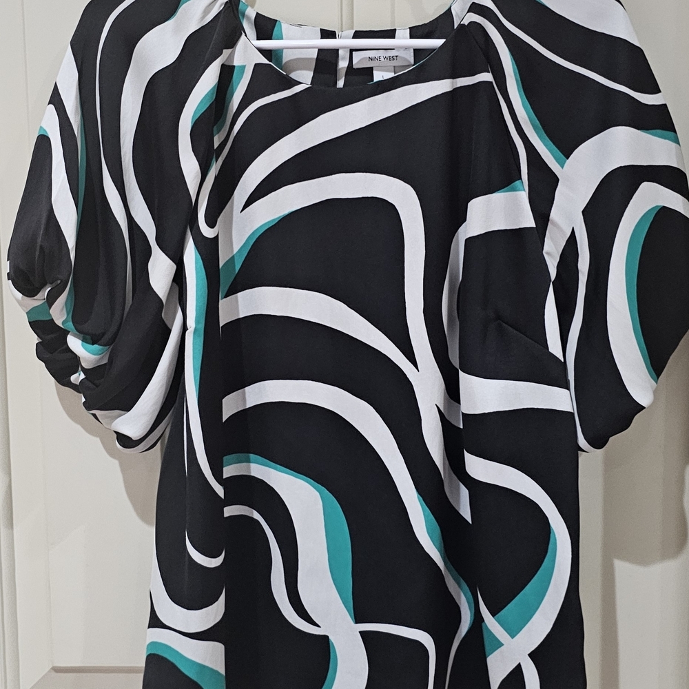 Nine West Black and White Patterned Women's Top